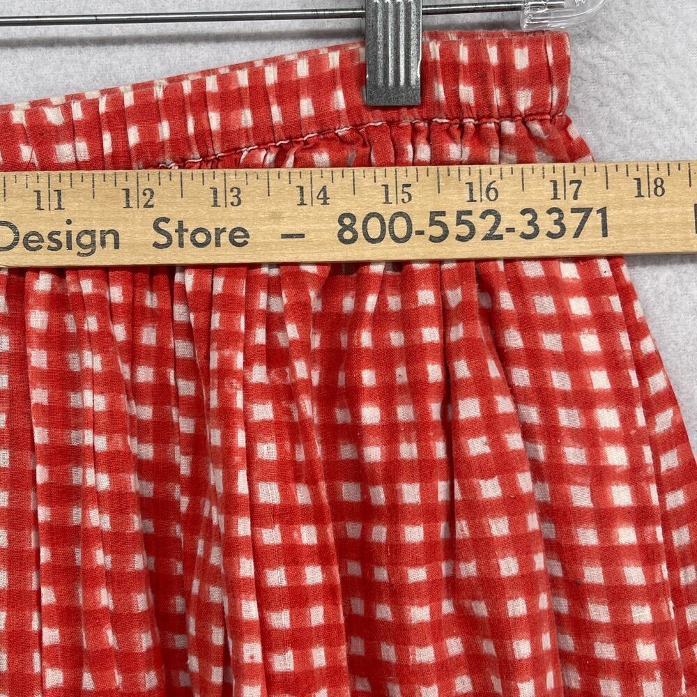 AUNTIE OTI Skirt L Gingham Check Pleated A-Line Cotton Khadi Pull On Cotton Red - Picture 7 of 9